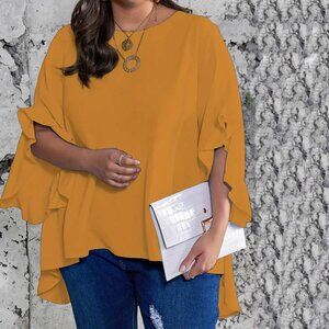High Low Hem Flared Ruffled Sleeve Blouse Top